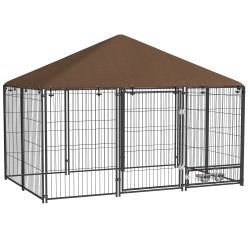 PawHut Țarc pentru câini din metal și material Oxford cu ușiță pentru boluri, 211x141x151 cm, negru și maro