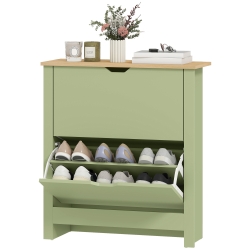 HOMCOM Meuble à chaussures 12 paires, armoire à chaussures étroite avec 2 tiroirs rabattables et étagères réglables, vert