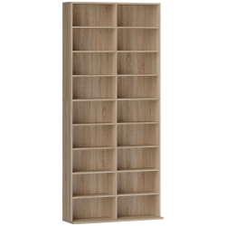 HOMCOM 9-stufiges DVD-Regal mit 18 Fächern und 14 verstellbaren Einlegeböden, Platz für 640 CDs, 360 DVDs oder 430 Blu-rays, Naturholz