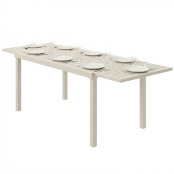Outsunny Table de jardin extensible 150-225 cm pour 6-8 personnes, table à manger extérieur en aluminium, plateau à lattes, blanc