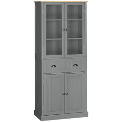 HOMCOM Aparador de Cocina Armario de Cocina 4 Puertas 2 Puertas de Vidrio y 1 Cajón Estantes Regulables Gris