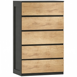 HOMCOM Cómoda 5 Cajones de Madera con Guías Metálicas y Tiradores Ranurados 60x39x100 cm