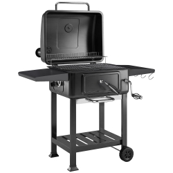 Outsunny Barbecue au charbon avec bac à charbon réglable, chariot grill de jardin fumoir avec tablettes latérales et thermomètre