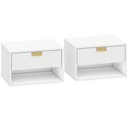 HOMCOM Juego de 2 Mesitas de Noche Flotantes con Cajón con Frente Ondulado y Estante Abierto Diseño Moderno 40x30x25 cm Blanco