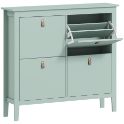 HOMCOM Zapatero Estrecho con 4 Compartimentos y Tiradores de Cuero PU para Pasillo y Recibidor 105x24x95,5 cm Verde Claro