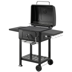 Outsunny Barbecue au charbon avec bac à charbon réglable, chariot grill de jardin fumoir avec tablettes latérales et thermomètre