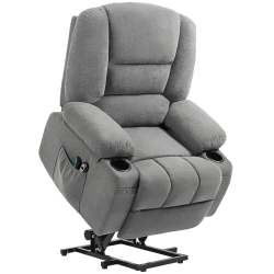 HOMCOM Sillón elevador relax eléctrico, función de masaje y calor, inclinación ajustable, reposapiés, controles remotos, Gris