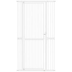 PawHut Barrière de Sécurité Animaux 180 cm, Largeur Ajustable 77-104 cm, Ouverture à Double Sens, Montage par Pression, Blanc