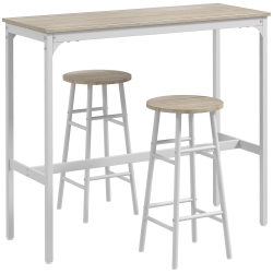 HOMCOM Mesa Alta de Cocina con Taburetes Marco de Acero Estilo Industrial Mesa Alta para Comedor Natural y Blanco