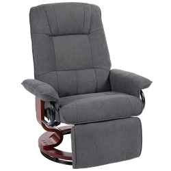 HOMCOM Fauteuil relax inclinable repose-pieds réglable pivotant 360° piètement bois tissu aspect lin gris