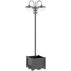 Outsunny 189cm 3-head Solar Lamp Post, Street Light with Planter, Automatic-on, 6 Hour Max Outdoor Ready LED Lighting, Black