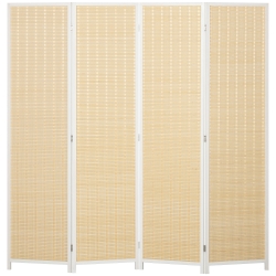 HOMCOM Biombo de 4 Paneles Plegable 180x180 cm Separador de Ambientes Tejido a Mano de Bambú Decoración para Salón Blanco