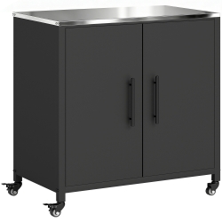 Outsunny Armoire de jardin en Métal, Armoire de Rangement Extérieur, Toit en Acier Inoxydable et Roulettes, Noir