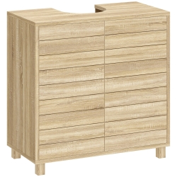 HOMCOM Mueble Bajo Lavabo con Estante Ajustable Puertas de Listones y Apertura por Presión para Lavabo con Pedestal o Pared