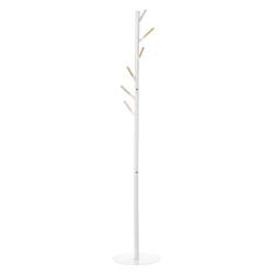 HOMCOM Cabide de Pé de Madeira com 6 Ganchos para Roupa Bolsas e Estrutura de Metal 35x35x174cm Branco e Madeira