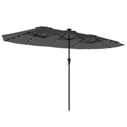 Outsunny Sombrilla Doble de Jardín 4x2 m con 36 Luces LED UPF50+ Manivela 12 Varillas  Resistente al Agua Gris Oscuro