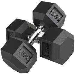 HOMCOM Set 2 Manubri Fitness da 15 kg Esagonali con Impugnatura Antiscivolo, in Acciaio e Gomma, Ø15.5 x 33.6 cm, Nero