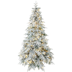 HOMCOM Árbol de Navidad Nevado 210cm con 450 Luces LED Blanco Cálido, Temporizador, Mando a Distancia, 8 Modos, 1080 Ramas Ignífugas
