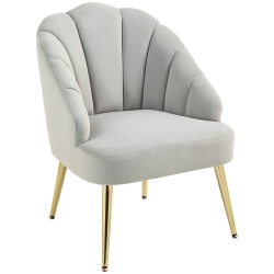 HOMCOM Poltrona in Velluto da Camera e Salotto a Conchiglia Stile Art Deco, Acciaio, 63x65x84 cm, Grigio