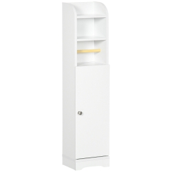 kleankin Colonna Bagno con 3 Ripiani Aperti e Armadietto a 2 Livelli Regolabile, in Legno, 23x18x100 cm, Bianco