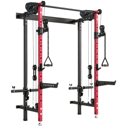 SPORTNOW Jaula de Potência Dobrável Rack para Agachamentos com Barra de Elevações e Sistema de Polias, Suporta 700 kg - Vermelho
