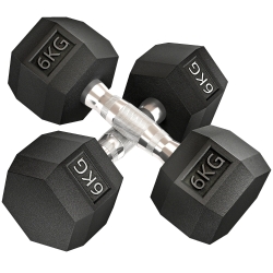 HOMCOM Juego de Mancuernas de 2x6kg con Barra de Conexión Metálica y Cabeza Hexagonal para Entrenamiento en Casa Negro y Plata