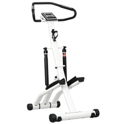SPORTNOW Stepper Machine for Home, Foldable Stair Stepper with 12-Level Hydraulic Resistance, Stair Climber with LCD Monitor, Heart Rate Sensor and Drink Holder, White and Black