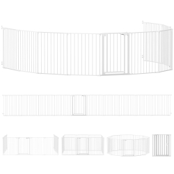 PawHut Barrière de sécurité en métal parc enclos pliable et modulable pour chien et enfant 10 panneaux 61 x 75 cm blanc