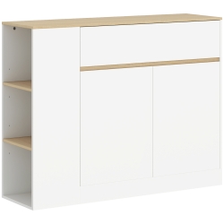 HOMCOM Mueble de Almacenamiento Aparador amplio compartimento de armario 3 estantes cajón 105x30x81,5 cm Blanco/Madera