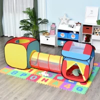 HOMCOM Pop-up kinderspeeltent 3-delige kindertent, babytent, tunnel, opvouwbaar polyester(m-2)