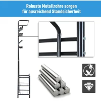 HOMCOM kledingrek met opbergruimte voor schoenen 18 haken wandkapstok metaal wit / zwart(m-4)
