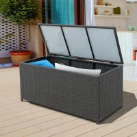 Outsunny Kussenbox polyrotan kussenbox tuinbox metaal 118 l x 54 b x 59 h cm bruin(m-4)
