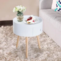 HOMCOM bijzettafel met schuiflade salontafel scandinavisch woonkamer hout wit / grijs(m-2)