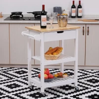 HOMCOM Keukenwagen rolwagen voor de keuken keukentrolley serveerwagen met schuiflade hout(m-2)