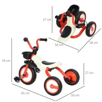 HOMCOM kinderdriewieler driewieler kinderfiets kindervoertuig fiets inklapbaar baby rood(m-3)