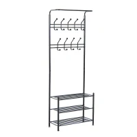 HOMCOM kledingrek met opbergruimte voor schoenen 18 haken wandkapstok metaal wit / zwart(m-1)