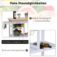 HOMCOM Keukenwagen verrijdbaar Keukentrolley met mand(m-4)