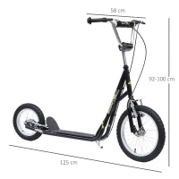 HOMCOM Kinderstep scooter 16/12 inch stadsscooter rolfiets zwart verstelbaar(m-3)