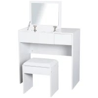 HOMCOM Make-uptafel met kruk toilettafel kaptafel inklapbare spiegel wit(m-1)