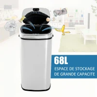 HOMCOM® automatische vuilnisbak prullenbak automatische keukenemmer bewegingssensor roestvrij staal met sensor zilver 68 l 40,5 x 29,5 x 78 cm | Aosom.nl(m-4)