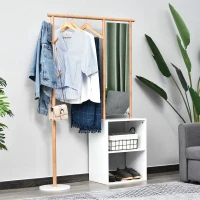 HOMCOM garderobestandaard kledingrek met make-up spiegel plank 4 haken bamboe(m-2)