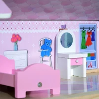 HOMCOM Kinderpoppenhuis poppenhuis barbiehuis 4 verdiepingen met meubels hout(m-2)