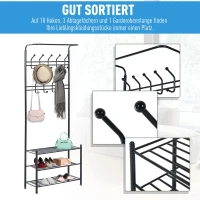 HOMCOM kledingrek met opbergruimte voor schoenen 18 haken wandkapstok metaal wit / zwart(m-6)