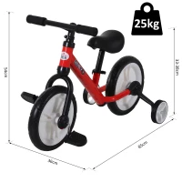 HOMCOM kinderloopfiets kinderfiets zijwielen pedalen 2-5 jaar PP rood(m-3)