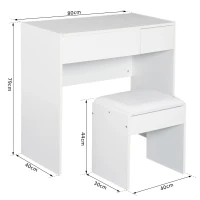 HOMCOM Make-uptafel met kruk toilettafel kaptafel inklapbare spiegel wit(m-3)