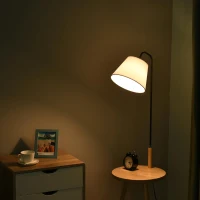 HOMCOM staande lamp voor woonkamer, staande lamp, staande lamp, booglamp met houten tafel, Scandinavische stijl, staal, wit, 42 x 42 x 144 cm woonkamer staande lamp tafel staal wit | Aosom.de(m-7)