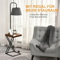 HOMCOM Staande lamp vloerlamp met opbergplank, grenenhout + staal, 36 x 36 x 165 cm (bruin + grijs + zwart) | Aosom.de(m-4)