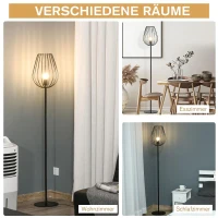 HOMCOM Staande lamp retro industrieel met metalen rooster kooi lampenkap & metalen voet(m-5)