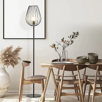 HOMCOM Staande lamp retro industrieel met metalen rooster kooi lampenkap & metalen voet(m-7)