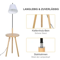 HOMCOM staande lamp voor woonkamer, staande lamp, staande lamp, booglamp met houten tafel, Scandinavische stijl, staal, wit, 42 x 42 x 144 cm woonkamer staande lamp tafel staal wit | Aosom.de(m-6)